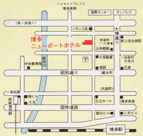 博多ニューポートホテルへの概略アクセスマップ