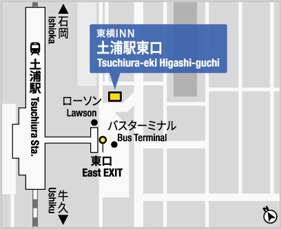 東横ＩＮＮ土浦駅東口への概略アクセスマップ