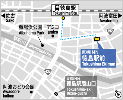 東横ＩＮＮ徳島駅前への概略アクセスマップ