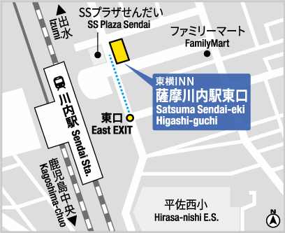 東横ＩＮＮ薩摩川内駅東口への概略アクセスマップ
