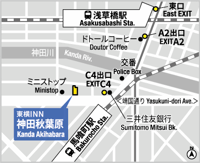 東横ＩＮＮ神田秋葉原への概略アクセスマップ
