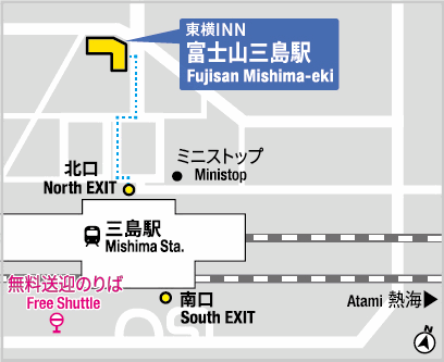 東横ＩＮＮ富士山三島駅への概略アクセスマップ