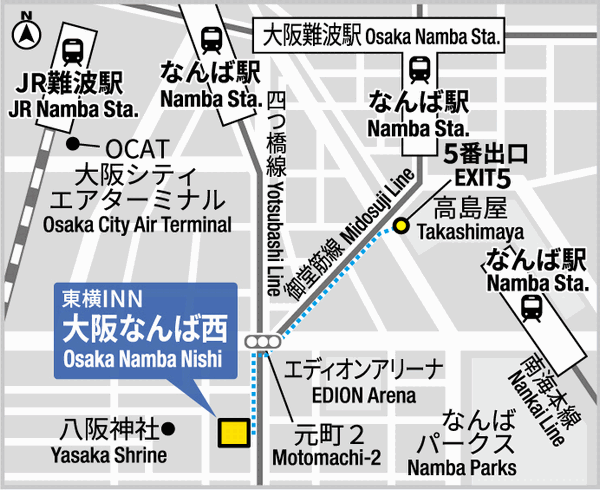 東横ＩＮＮ大阪なんば西への概略アクセスマップ