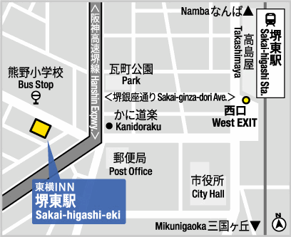 東横ＩＮＮ堺東駅への概略アクセスマップ
