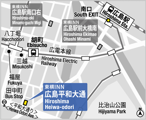 東横ＩＮＮ広島平和大通への概略アクセスマップ