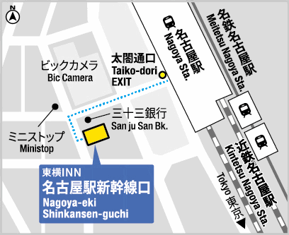 東横ＩＮＮ名古屋駅新幹線口への概略アクセスマップ