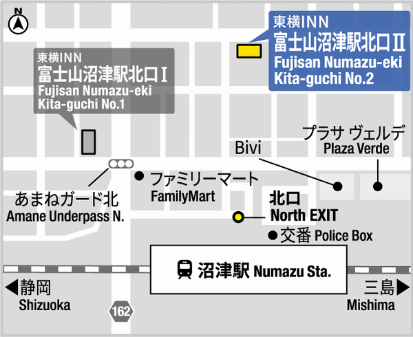 東横ＩＮＮ富士山沼津駅北口２への概略アクセスマップ