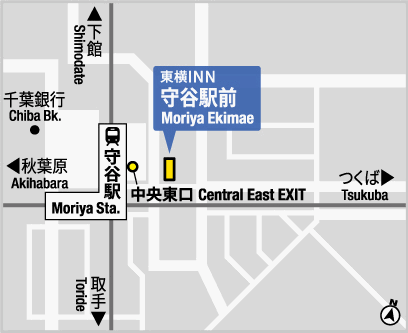 東横ＩＮＮ守谷駅前への概略アクセスマップ