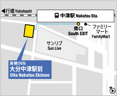 東横ＩＮＮ大分中津駅前への概略アクセスマップ