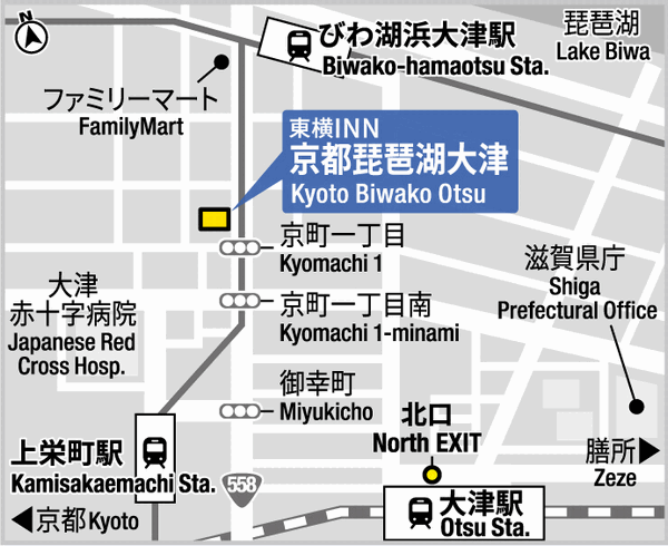 東横ＩＮＮ京都琵琶湖大津への概略アクセスマップ