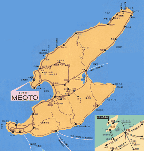佐渡　赤玉石の宿　めおと岩観光　＜佐渡島＞への概略アクセスマップ