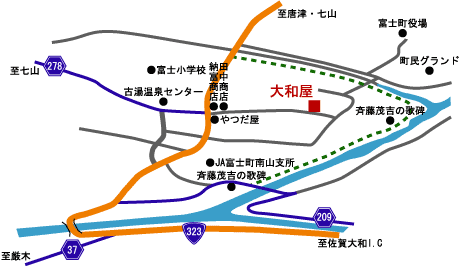 古湯温泉　旅館　大和屋への概略アクセスマップ