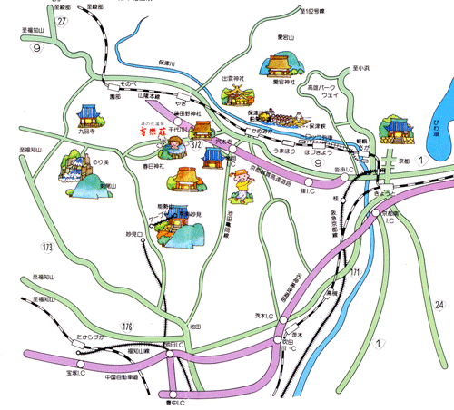 湯の花温泉　有楽荘への概略アクセスマップ