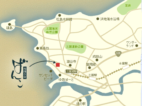 三国温泉　ばんこ旅館への概略アクセスマップ