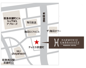 アルモニーアンブラッセ大阪への概略アクセスマップ