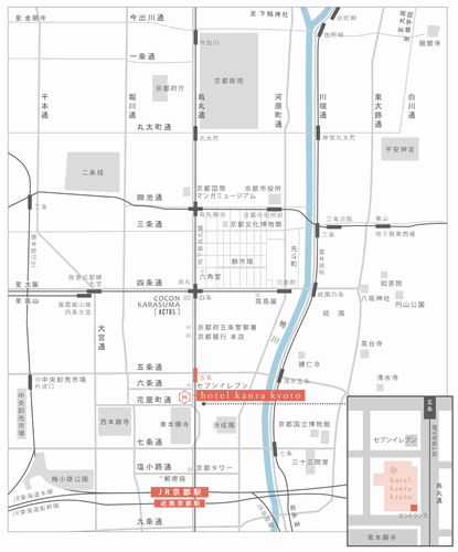 ホテル　カンラ　京都への概略アクセスマップ