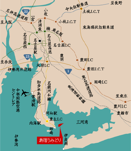 日間賀島　島宿うみどりへの概略アクセスマップ