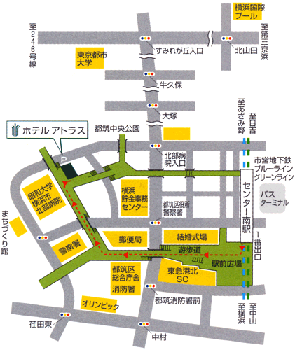 チサン　イン　横浜都筑（旧　ホテルアトラス）への概略アクセスマップ