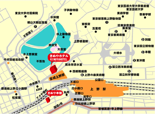 アウトレットホテル上野駅前への概略アクセスマップ