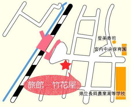 旅館　竹花屋への概略アクセスマップ