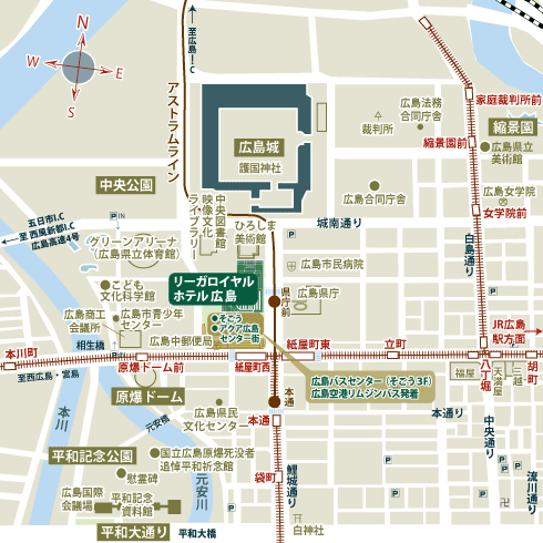 リーガロイヤルホテル広島への概略アクセスマップ