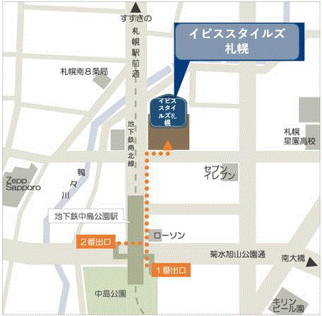 イビススタイルズ札幌への概略アクセスマップ
