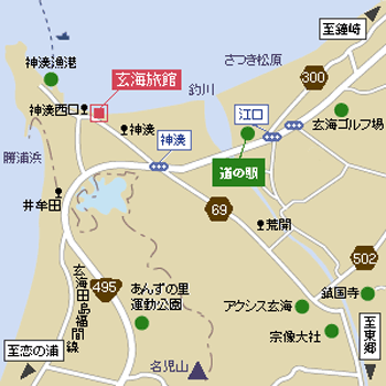 玄海旅館への概略アクセスマップ