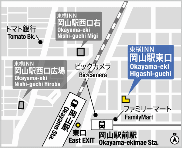東横ＩＮＮ岡山駅東口への概略アクセスマップ