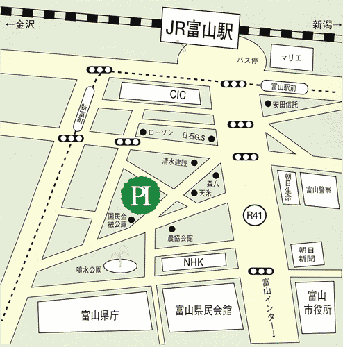ホテルパークイン富山への概略アクセスマップ