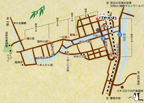 城崎温泉　お宿はやかわへの概略アクセスマップ