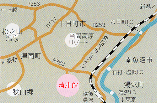 清津峡湯元温泉　清津館への概略アクセスマップ