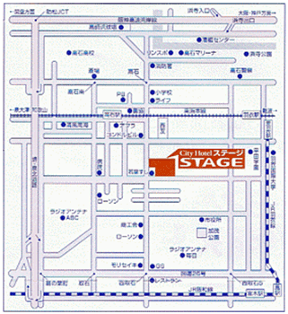 ホテル　ステージへの概略アクセスマップ