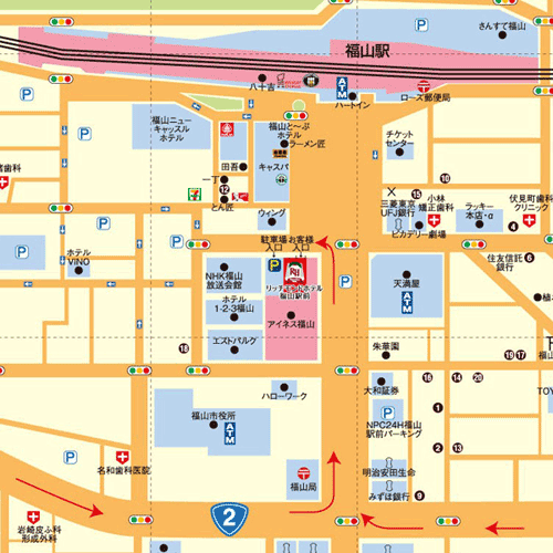 リッチモンドホテル福山駅前（２０２３年７月リニューアル）への概略アクセスマップ