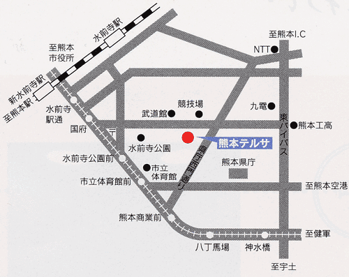 ホテル熊本テルサへの概略アクセスマップ