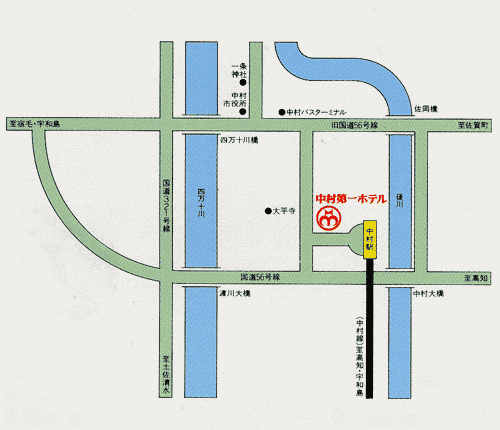 中村第一ホテルへの概略アクセスマップ
