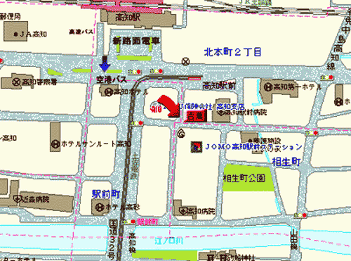 オリエントホテル高知　和風別館　吉萬への概略アクセスマップ