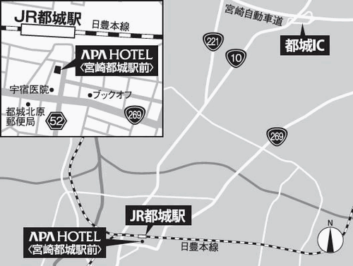 アパホテル〈宮崎都城駅前〉への概略アクセスマップ