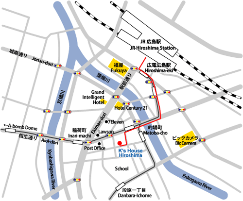 ケイズハウス広島への概略アクセスマップ