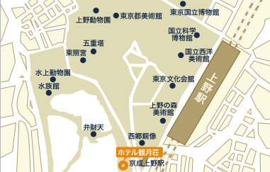 ホテル観月荘　上野への概略アクセスマップ