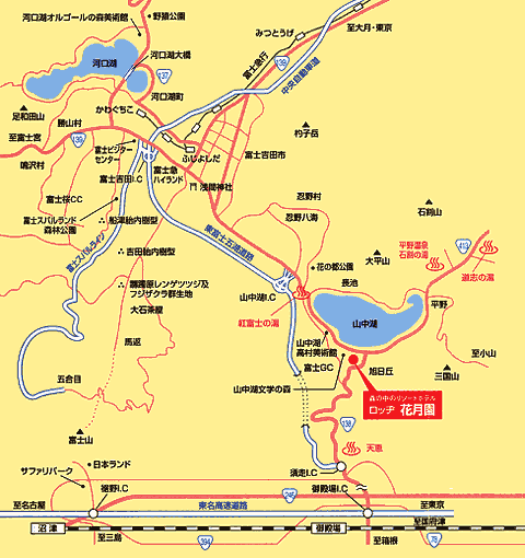 山中湖の貸切コテージ ビレッジ花月園の地図画像