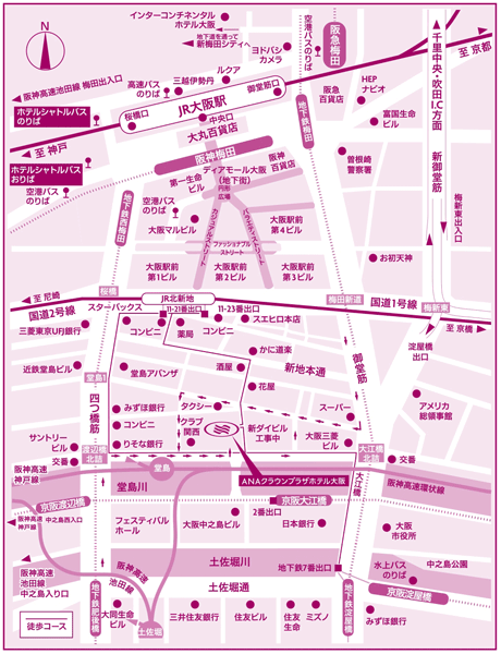 ＡＮＡクラウンプラザホテル大阪への概略アクセスマップ