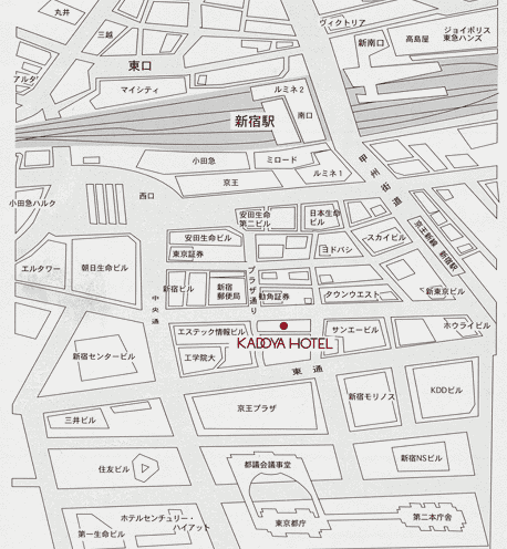 かどやホテル＜東京都＞への概略アクセスマップ