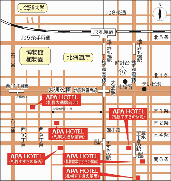 アパホテル〈札幌大通駅前西〉（旧アパホテル〈札幌大通公園〉（全室禁煙））への概略アクセスマップ