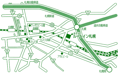 ホテルルートイン札幌白石への概略アクセスマップ