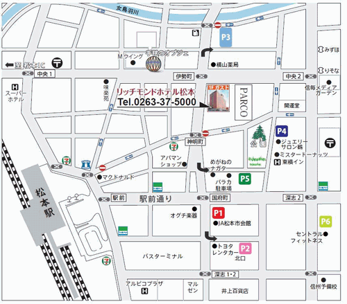 リッチモンドホテル松本への概略アクセスマップ
