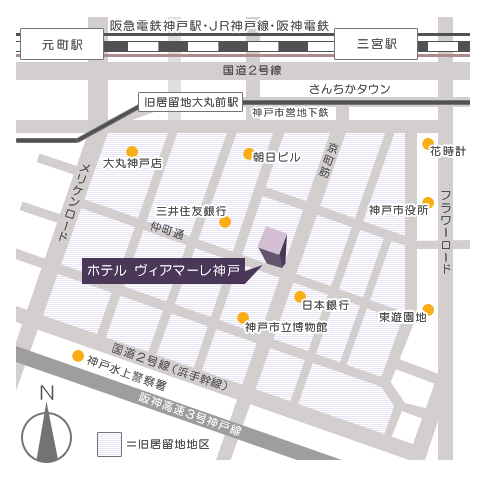 ホテルヴィアマーレ神戸への概略アクセスマップ