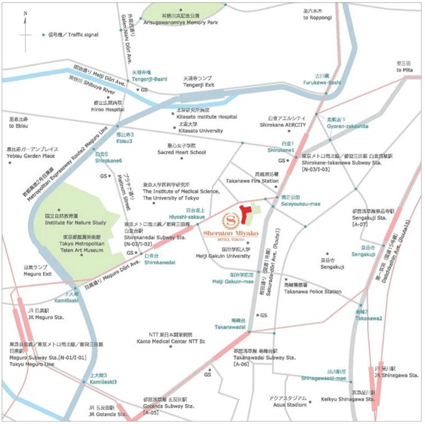 シェラトン都ホテル東京への概略アクセスマップ