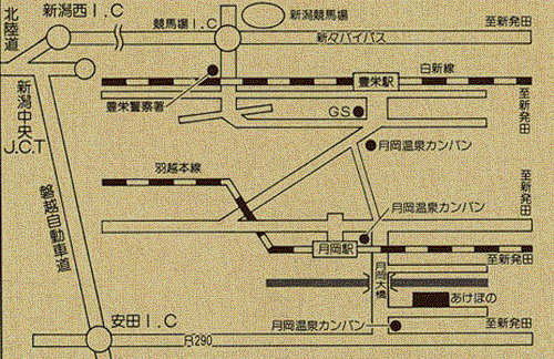 月岡温泉　湯あそび宿　曙への概略アクセスマップ