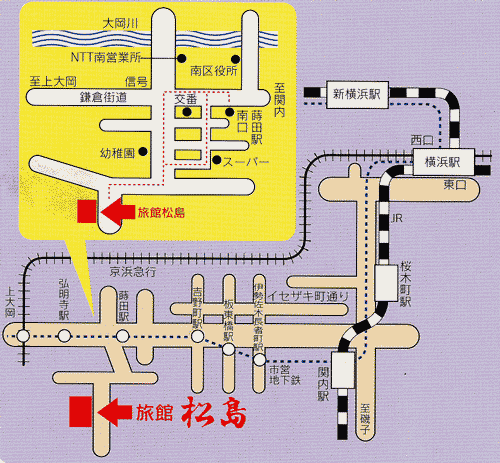 旅館　松島への概略アクセスマップ