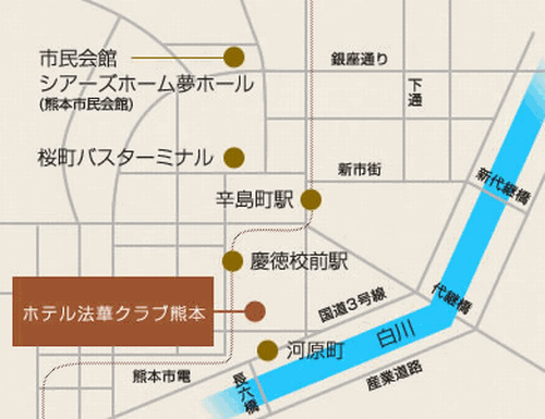 ホテル法華クラブ熊本への概略アクセスマップ